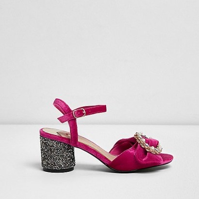 River Island Pink velvet glitter block heel sandals - flipped