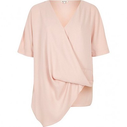 River Island Pink wrap front asymmetric hem T-shirt | statement tee - flipped