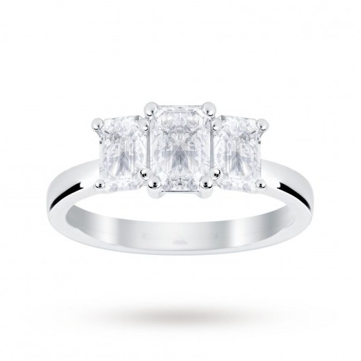 Goldsmiths Platinum 1.50 Carat Diamond Three Stone Emerald Cut Ring - flipped