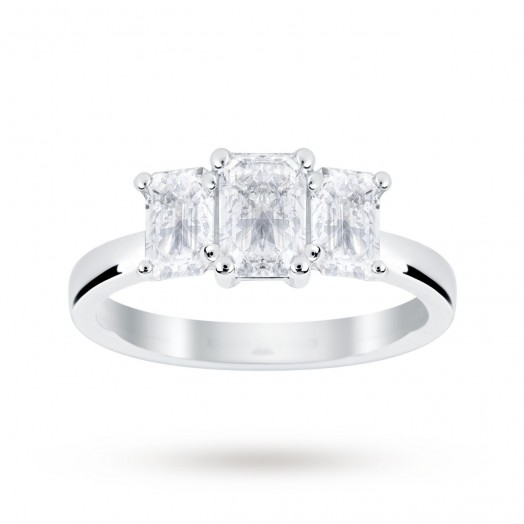 Goldsmiths Platinum 1.50 Carat Diamond Three Stone Emerald Cut Ring