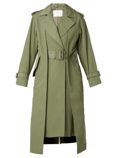 TOGA Pleat-front belted trench coat ~ stylish khaki-green coats - flipped