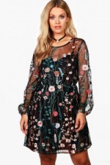 boohoo Plus Zoe Embroidered Skater Dress ~ curvy floral party dresses