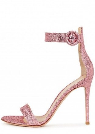 GIANVITO ROSSI Portofino 100 pink lamé sandals | luxe barely there high heels - flipped