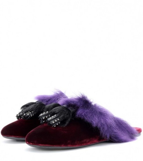PRADA Shearling-lined velvet slippers | luxe flats - flipped
