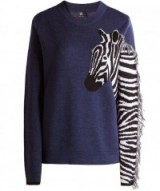 PS BY PAUL SMITH Merino Wool Zebra Sleeve Jumper | navy animal print jumpers | knitwear