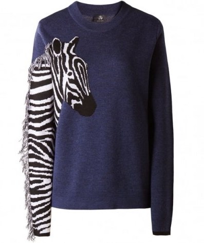 PS BY PAUL SMITH Merino Wool Zebra Sleeve Jumper | navy animal print jumpers | knitwear - flipped