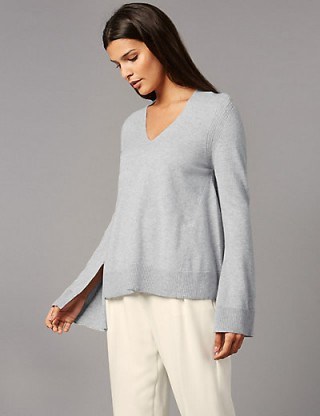 AUTOGRAPH Pure Cashmere Dipped Hem V-Neck Jumper / M&S knitwear / Marks and Spencer jumpers - flipped