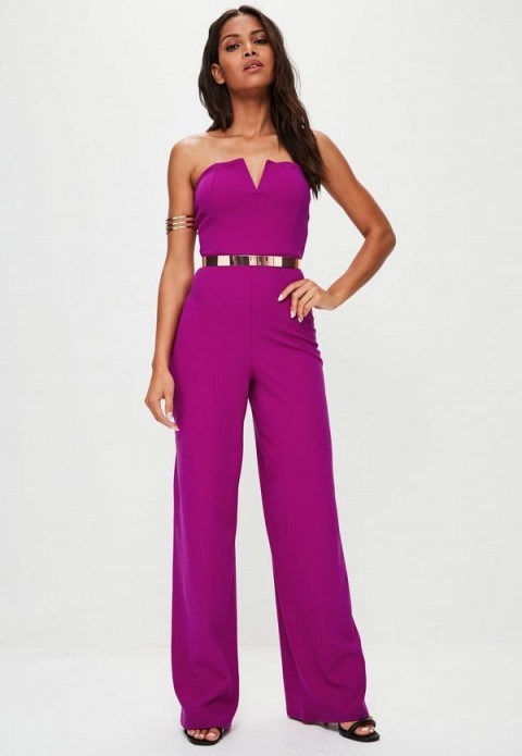 missguided purple v bar bandeau wide leg jumpsuit - flipped