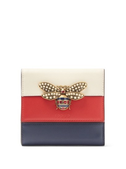 GUCCI Queen Margaret Bee-embellished leather wallet ~ beautiful luxury wallets ~ chic accessories - flipped