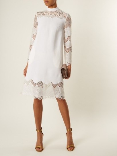HUISHAN ZHANG Rachel lace-panelled wool-crepe dress ~ chic long sleeved shift dresses ~ ivory lace occasion wear - flipped