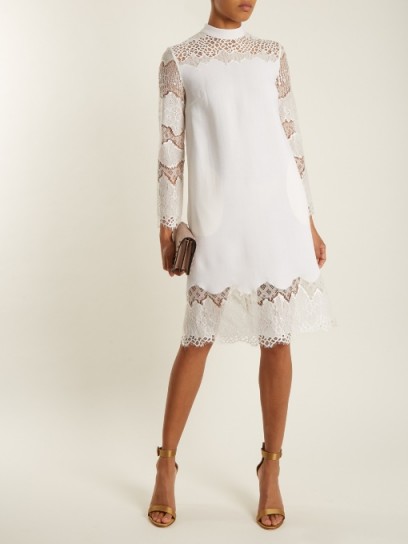 HUISHAN ZHANG Rachel lace-panelled wool-crepe dress ~ chic long sleeved shift dresses ~ ivory lace occasion wear