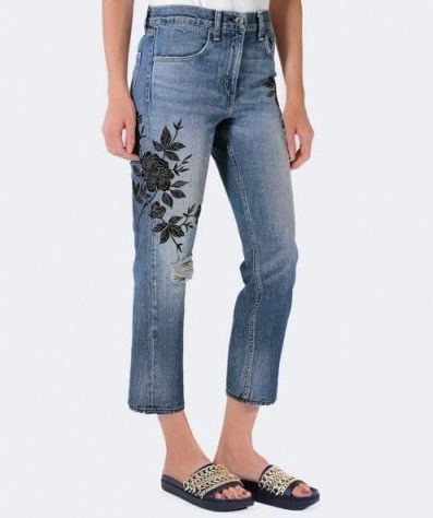 RAG AND BONE Embroidered Marilyn Cropped Jeans | floral embroidery - flipped