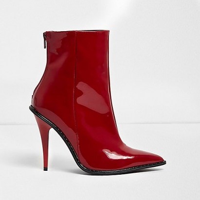 River Island Red patent stiletto heel ankle boots - flipped