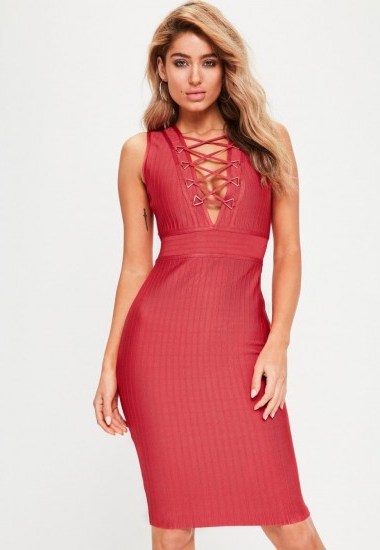 Missguided red premium bandage lace up dress - flipped