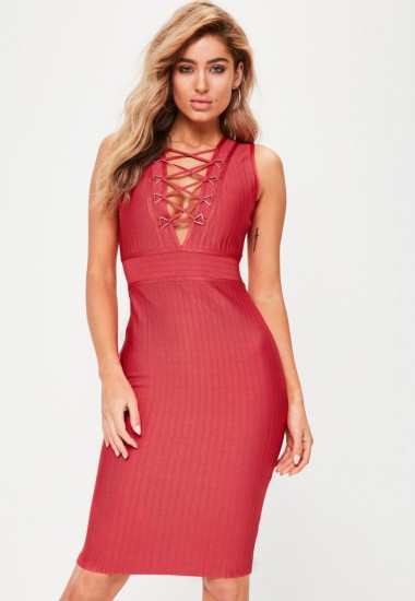 Missguided red premium bandage lace up dress