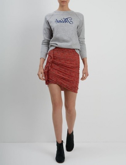 ISABEL MARANT ÉTOILE Red Speckle Jipson Ruched Side Skirt / ruffled skirts - flipped