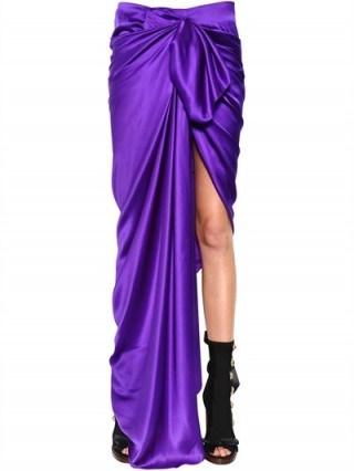 REDEMPTION DRAPED & WRAPPED SILK SATIN SKIRT – purple luxe maxi skorts - flipped
