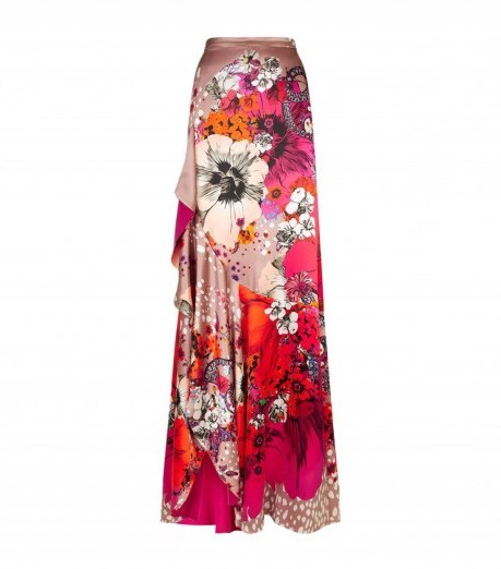 Roberto Cavalli Floral Print Satin Ruffle Skirt - flipped