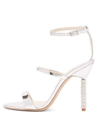 SOPHIA WEBSTER Rosalind crystal embellished-heel leather sandals ~ strappy silver high heels - flipped
