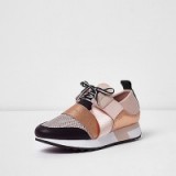 River Island Rose gold metallic lace-up runner trainers | sports luxe shoes | pink sneakers