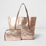 River Island Rose gold metallic leather tote bag – luxe beach bags – summer accessories