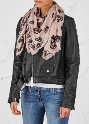 ALEXANDER MCQUEEN Rose skull-print silk chiffon scarf ~ casual style ~ rose-pink scarves - flipped