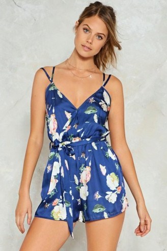 Nasty Gal Rosy Cheeks Satin Romper ~ silky floral rompers ~ strappy playsuits - flipped