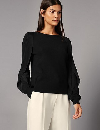 AUTOGRAPH Round Neck Frill Sleeve Jumper / M&S knitwear / Marks and Spencer jumpers - flipped