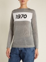 BELLA FREUD 1970 round-neck intarsia-knit sweater ~ silver metallic sweaters ~ round neck jumpers ~ casual luxe knitwear