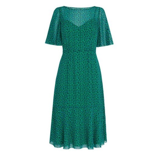 LK Bennett RUDY GREEN SILK PRINTED DRESS ~ green floral dresses - flipped