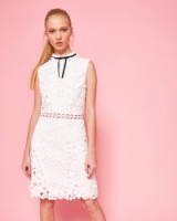 Ted Baker OHLIVE Ruffle neck lace shift dress ~ white floral dresses