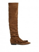 J.W.ANDERSON Ruffled suede slouched over-the-knee boots | flat brown ruffle boots
