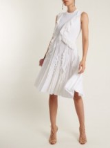 GIVENCHY Ruffle-trimmed sleeveless pleated-knit dress ~ white knitted ruffled dresses ~ beautiful and chic