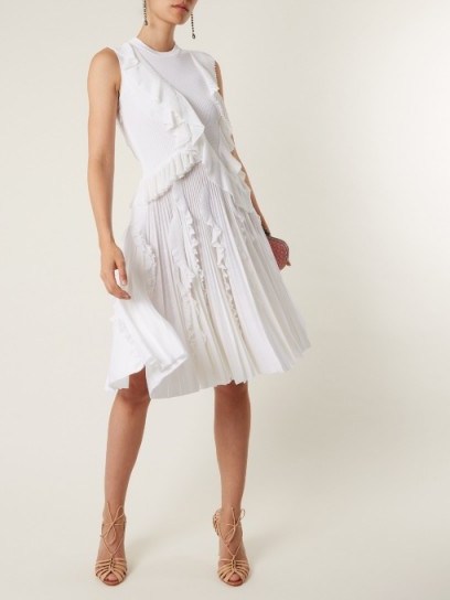 GIVENCHY Ruffle-trimmed sleeveless pleated-knit dress ~ white knitted ruffled dresses ~ beautiful and chic - flipped