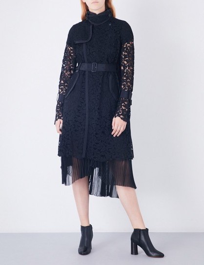 SACAI Buckle-fastened floral-lace coat ~ blue statement coats - flipped
