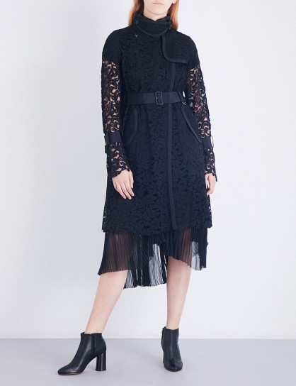 SACAI Buckle-fastened floral-lace coat ~ blue statement coats