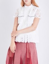 SACAI Piped floral-lace shirt ~ high neck shirts/blouses