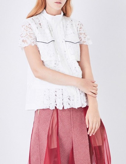 SACAI Piped floral-lace shirt ~ high neck shirts/blouses - flipped