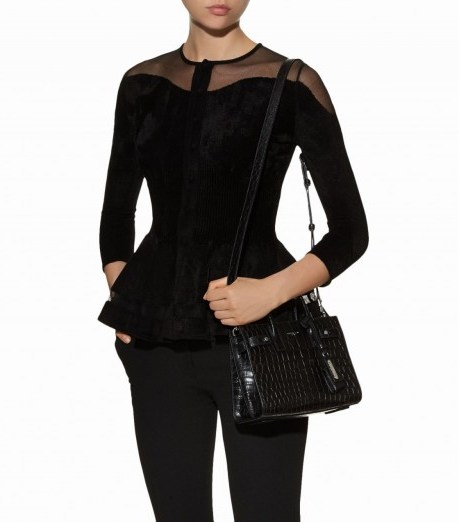 Saint Laurent Nano Sac De Jour Croc-Embossed Tote ~ black leather handbags ~ animal prints - flipped