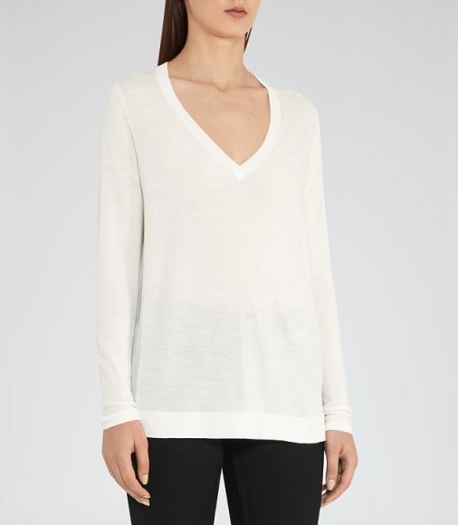 Reiss SALLY V-NECK JUMPER OFF WHITE ~ essential knitwear - flipped