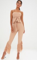 Pretty Little Thing SAND TULLE FRILL FLARED TROUSERS