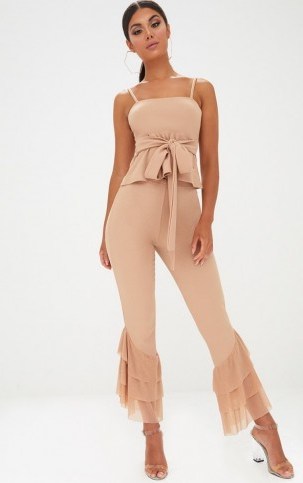 Pretty Little Thing SAND TULLE FRILL FLARED TROUSERS - flipped