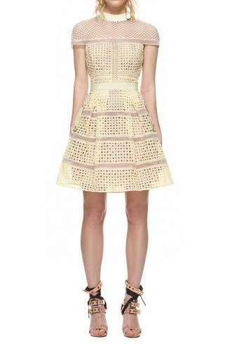 $289.00 Self Portrait Crosshatch Panelled Mini Dress Yellow - flipped