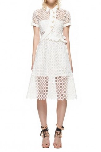 $329.00 Self Portrait Daisy Button Midi Dress In White - flipped