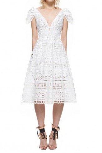 $329.00 Self Portrait Tie Shoulder Midi Dress In White - flipped