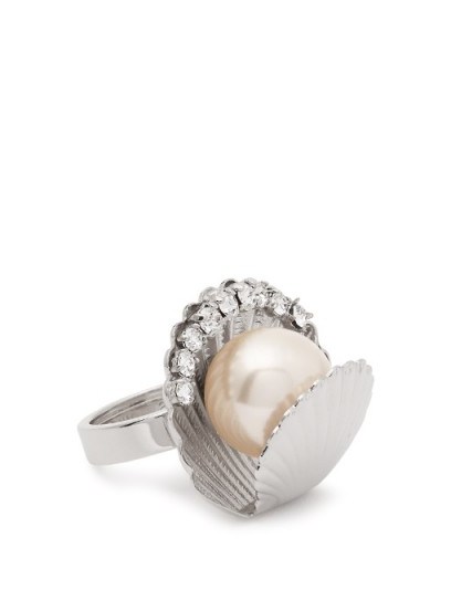 MIU MIU Shell faux-pearl embellished ring ~ statement jewellery - flipped