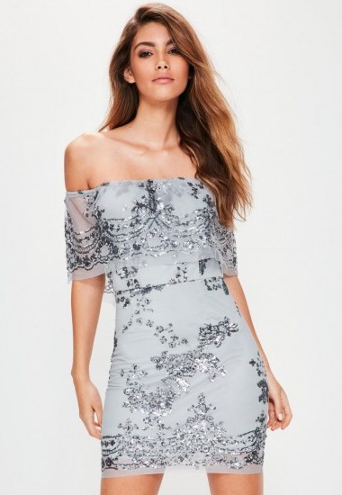 MISSGUIDED silver sequin bardot dress - flipped