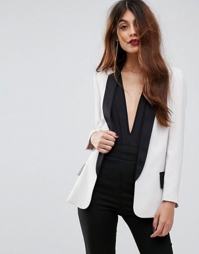 Sisley Longline Tuxedo Jacket With Contrast Colour Details ~ off white tux jackets - flipped