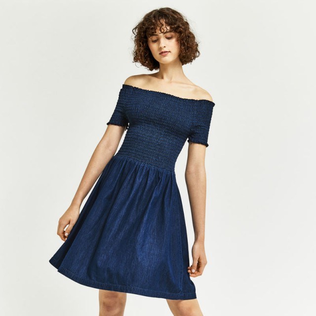 Warehouse SMOCK DRESS – blue bardot dresses - flipped