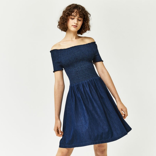 Warehouse SMOCK DRESS – blue bardot dresses